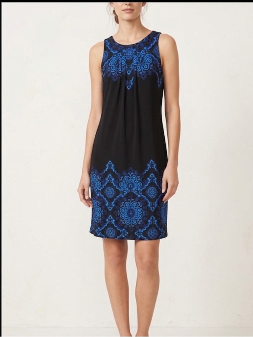 White House Black Market Black & Blue Printed Shift Dress, Size Medium